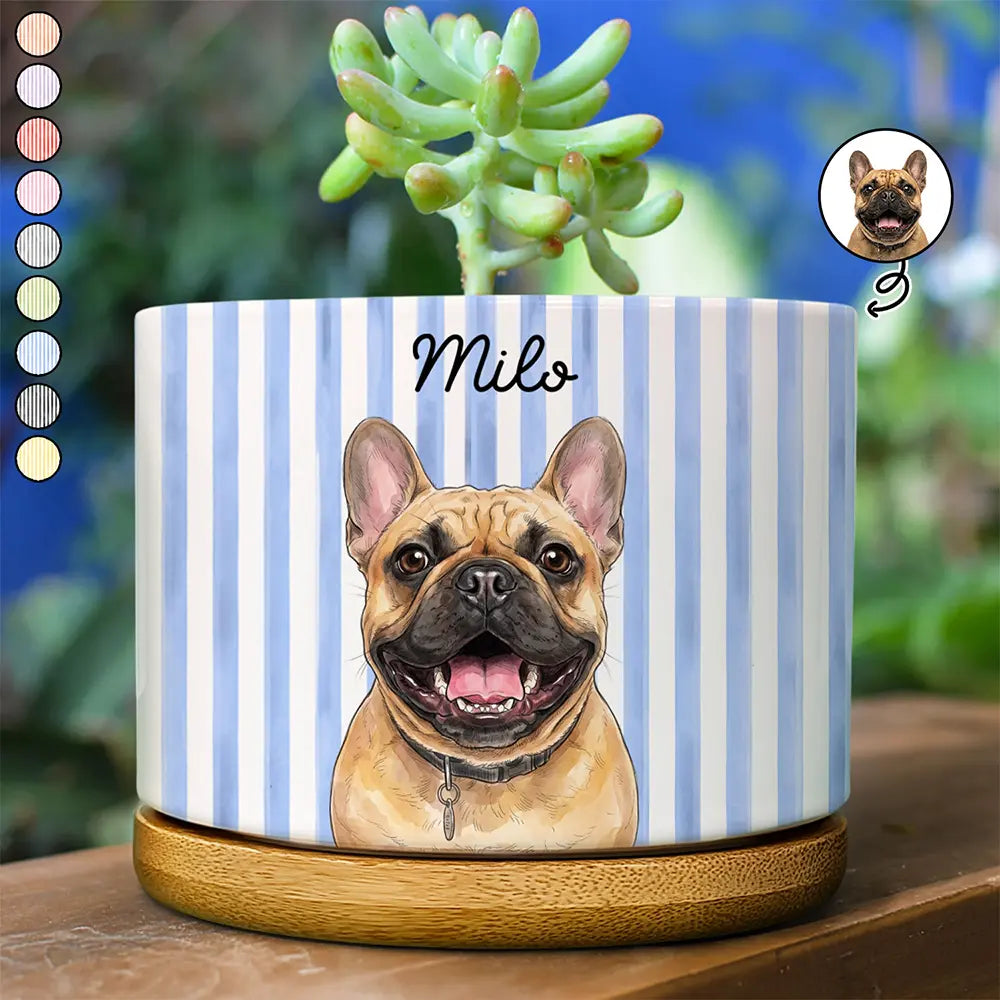 Art Design,Playful,Pet Lovers,Photo - Vivid Watercolor Art - Custom Photo Vivid Watercolor Art Happy Dog Cat Pet Stripe - Personalized Plant Pot