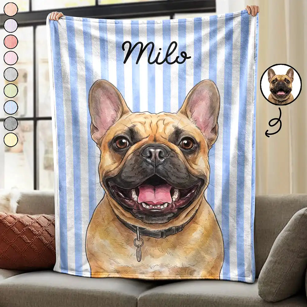 Art Design,Playful,Pet Lovers,Photo - Vivid Watercolor Art - Custom Photo Vivid Watercolor Art Happy Dog Cat Pet Stripe - Personalized Fleece Blanket, Sherpa Blanket