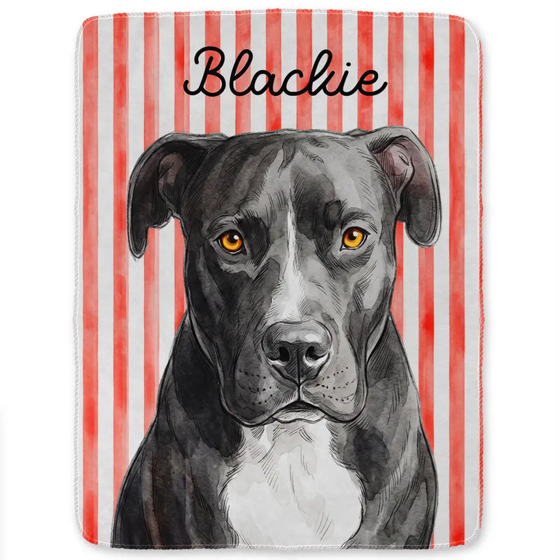 Art Design,Playful,Pet Lovers,Photo - Vivid Watercolor Art - Custom Photo Vivid Watercolor Art Happy Dog Cat Pet Stripe - Personalized Fleece Blanket, Sherpa Blanket