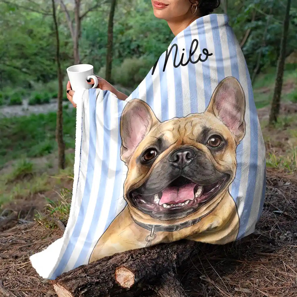 Art Design,Playful,Pet Lovers,Photo - Vivid Watercolor Art - Custom Photo Vivid Watercolor Art Happy Dog Cat Pet Stripe - Personalized Fleece Blanket, Sherpa Blanket