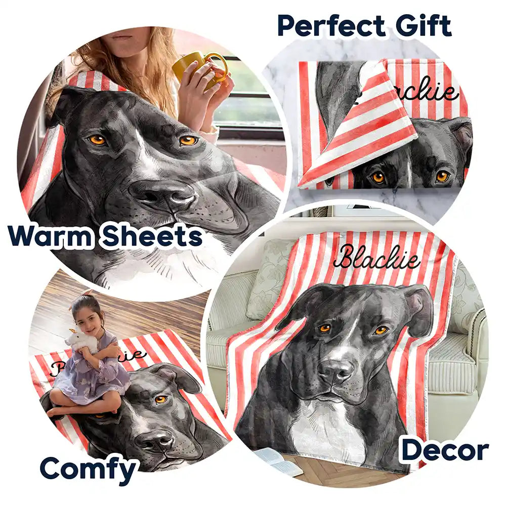 Art Design,Playful,Pet Lovers,Photo - Vivid Watercolor Art - Custom Photo Vivid Watercolor Art Happy Dog Cat Pet Stripe - Personalized Fleece Blanket, Sherpa Blanket