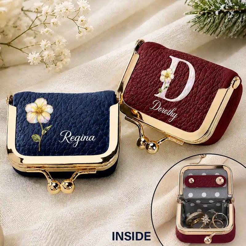 Confident,Gift For Yourself,Gift For Women,Icon - Nacre Effect Birth Month Flower And Name Gift For Her - Personalized Kiss Lock Jewelry Case