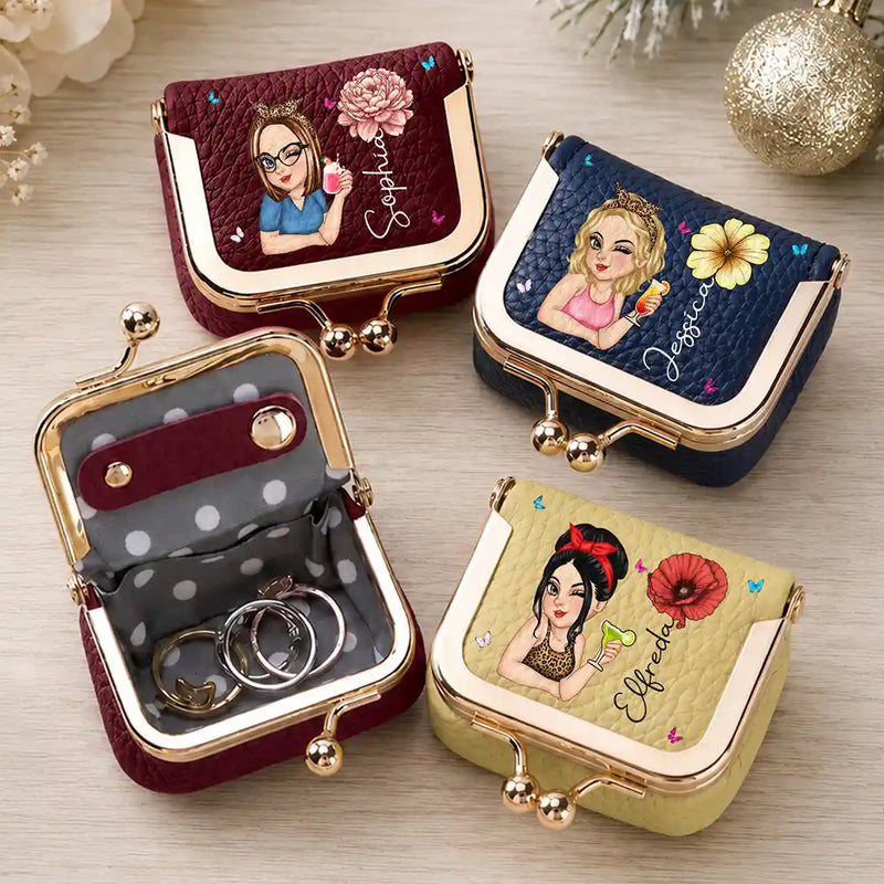 Playful,Gift For Yourself,Gift For Women,Vector,Icon - Gift For Her With Character And Birth Month Flower - Personalized Kiss Lock Jewelry Case