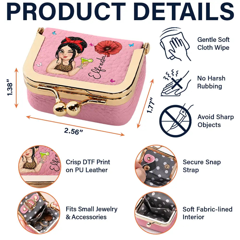 Playful,Gift For Yourself,Gift For Women,Vector,Icon - Gift For Her With Character And Birth Month Flower - Personalized Kiss Lock Jewelry Case