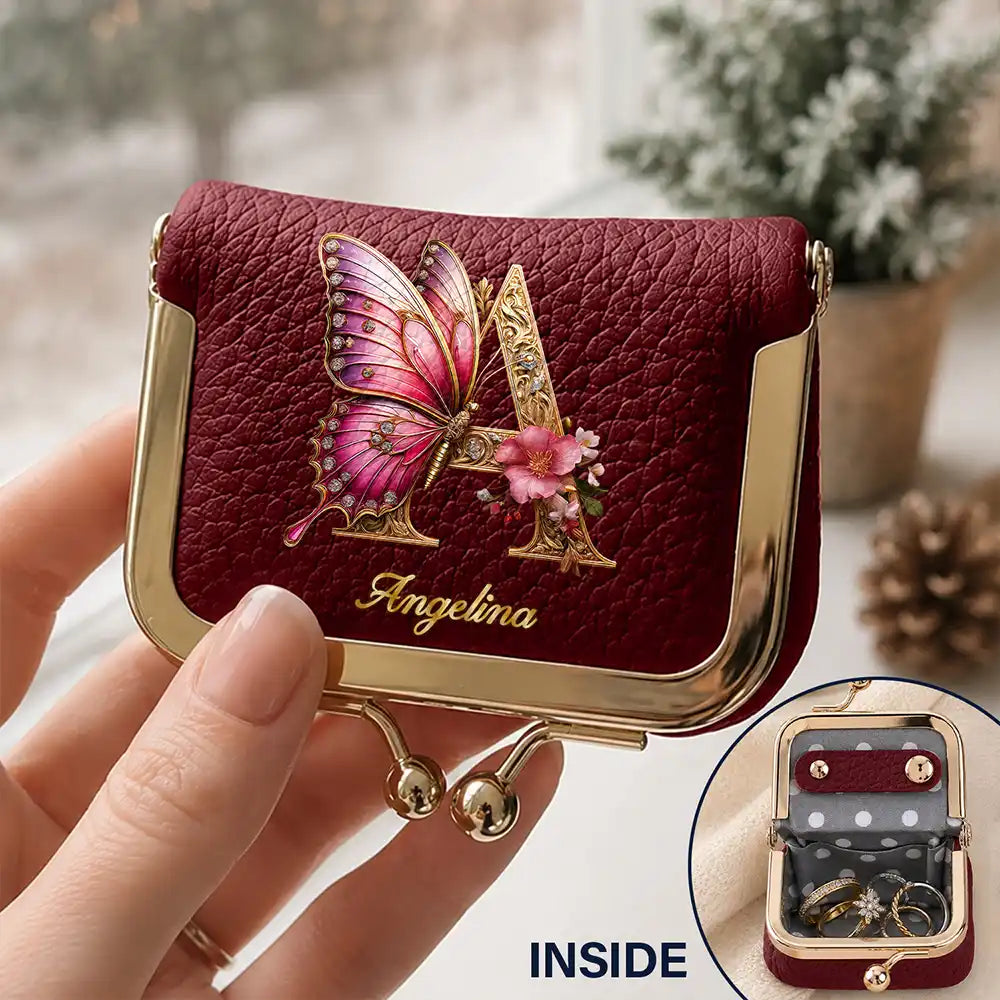Flower Butterfly Monogram And Name Gift For Her - Personalized Kiss Lock Jewelry Case