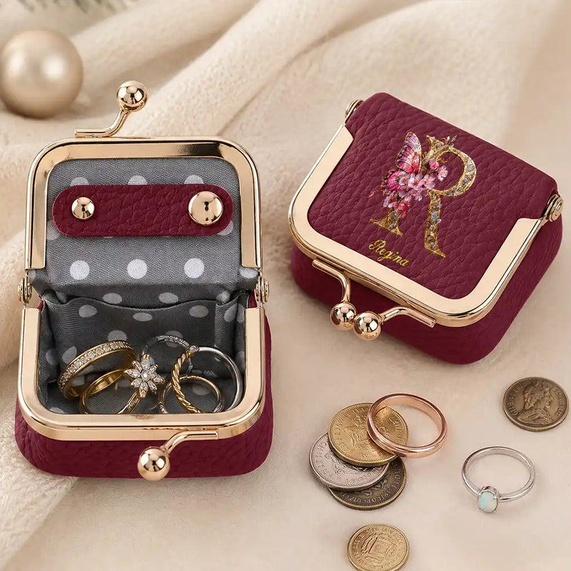 Confident,Gift For Yourself,Gift For Women,Icon - Flower Butterfly Monogram And Name Gift For Her - Personalized Kiss Lock Jewelry Case