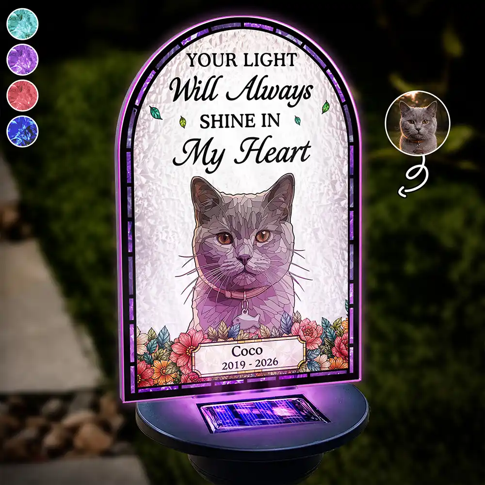 Art Design,Christmas,Pet Memorial,Sympathetic,Pet Lovers,Memorial,Photo - Stained Glass - Custom Photo Stained Glass Memorial Pet Forever In My Heart Always Loved - Personalized Solar Light