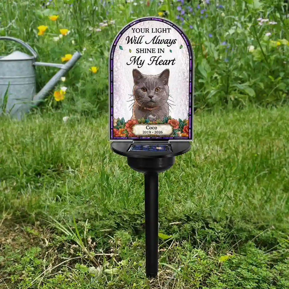 Art Design,Christmas,Pet Memorial,Sympathetic,Pet Lovers,Memorial,Photo - Stained Glass - Custom Photo Stained Glass Memorial Pet Forever In My Heart Always Loved - Personalized Solar Light