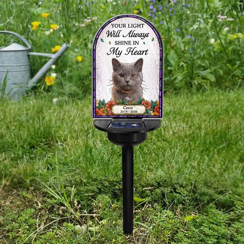 Art Design,Christmas,Pet Memorial,Sympathetic,Pet Lovers,Memorial,Photo - Stained Glass - Custom Photo Stained Glass Memorial Pet Forever In My Heart Always Loved - Personalized Solar Light