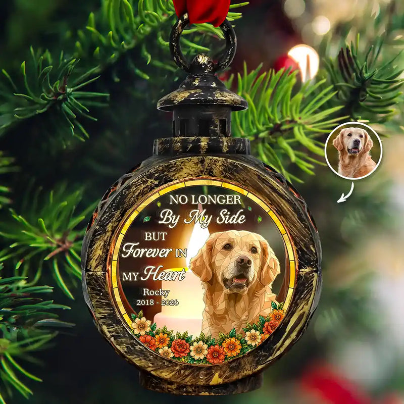 Art Design,Christmas,Pet Memorial,Sympathetic,Pet Lovers,Memorial,Photo - Stained Glass - Custom Photo Stained Glass Memorial Pet Forever In My Heart Always Loved - Personalized Candlelight Lantern Ornament