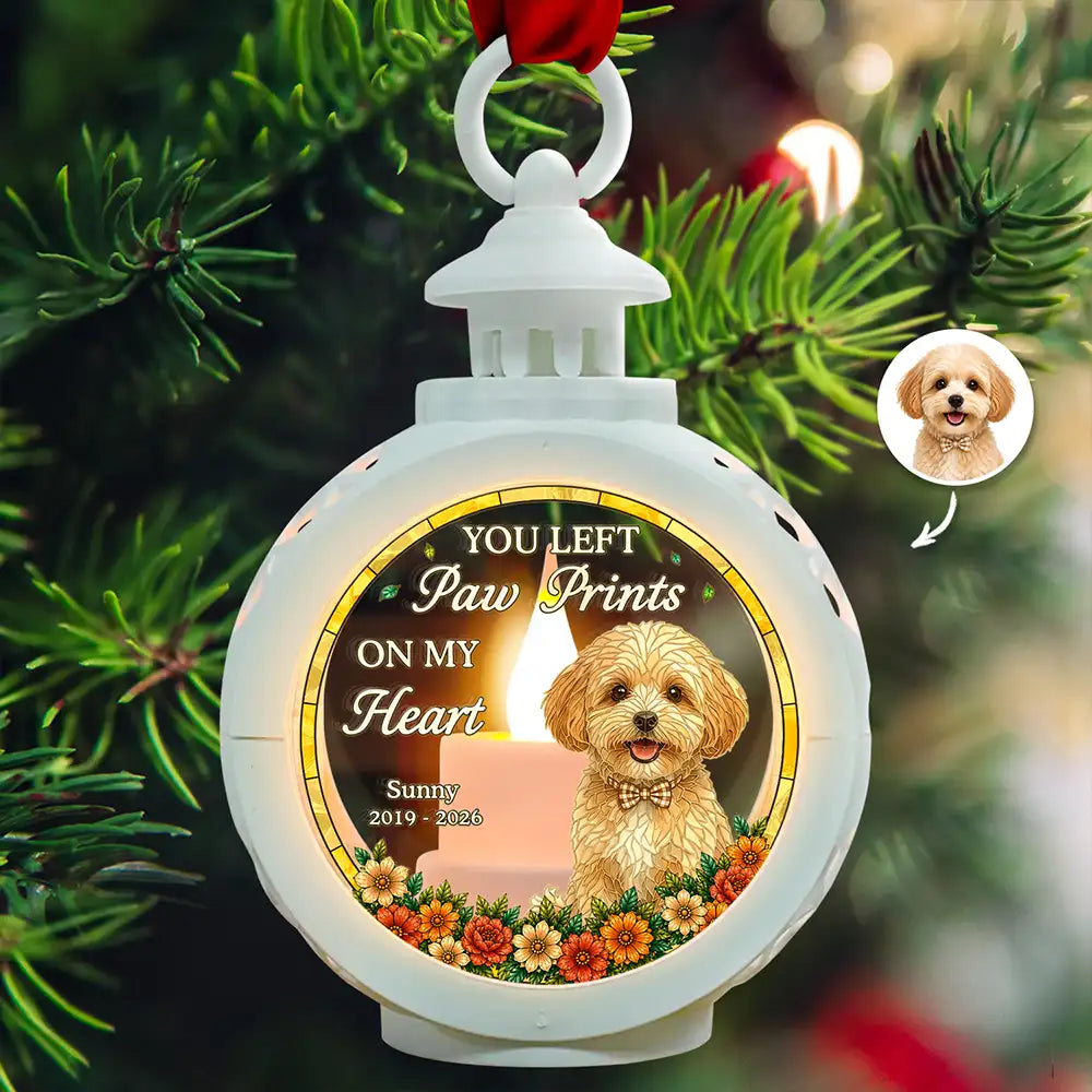 Art Design,Christmas,Pet Memorial,Sympathetic,Pet Lovers,Memorial,Photo - Stained Glass - Custom Photo Stained Glass Memorial Pet Forever In My Heart Always Loved - Personalized Candlelight Lantern Ornament