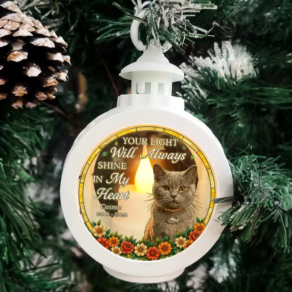 Art Design,Christmas,Pet Memorial,Sympathetic,Pet Lovers,Memorial,Photo - Stained Glass - Custom Photo Stained Glass Memorial Pet Forever In My Heart Always Loved - Personalized Candlelight Lantern Ornament