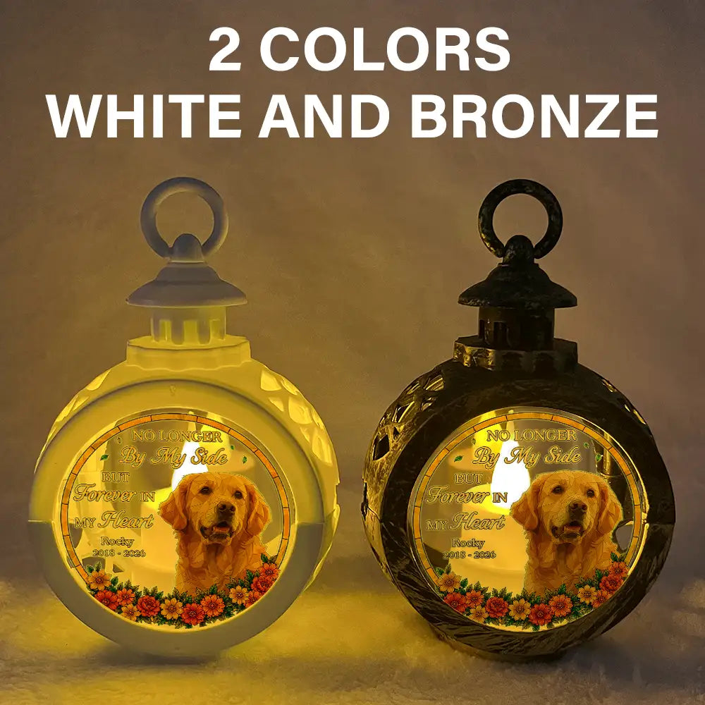 Art Design,Christmas,Pet Memorial,Sympathetic,Pet Lovers,Memorial,Photo - Stained Glass - Custom Photo Stained Glass Memorial Pet Forever In My Heart Always Loved - Personalized Candlelight Lantern Ornament
