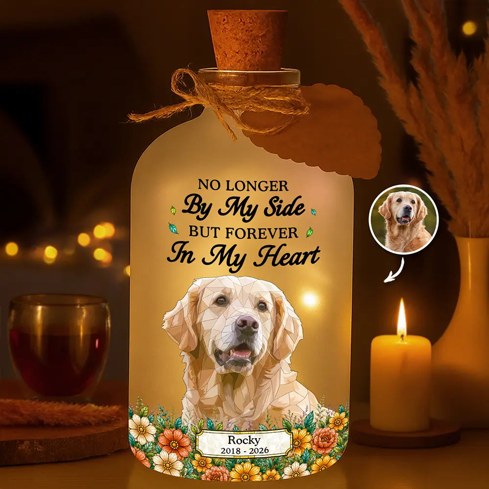 Custom Photo Stained Glass Memorial Pet Forever In My Heart Always Loved - Personalized Short Bottle Light