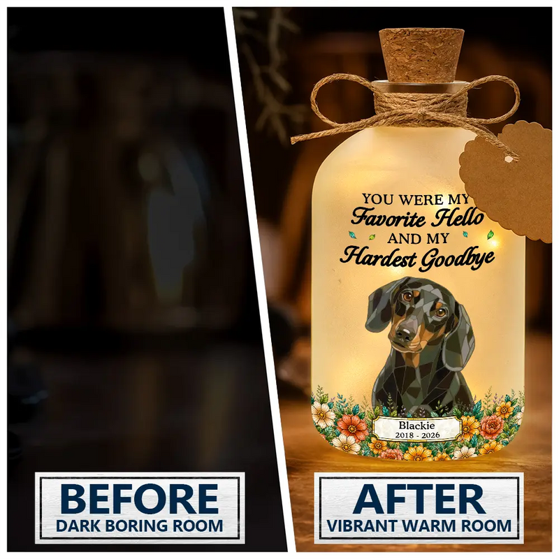 Art Design,Christmas,Pet Memorial,Sympathetic,Pet Lovers,Memorial,Photo - Stained Glass - Custom Photo Stained Glass Memorial Pet Forever In My Heart Always Loved - Personalized Short Bottle Light