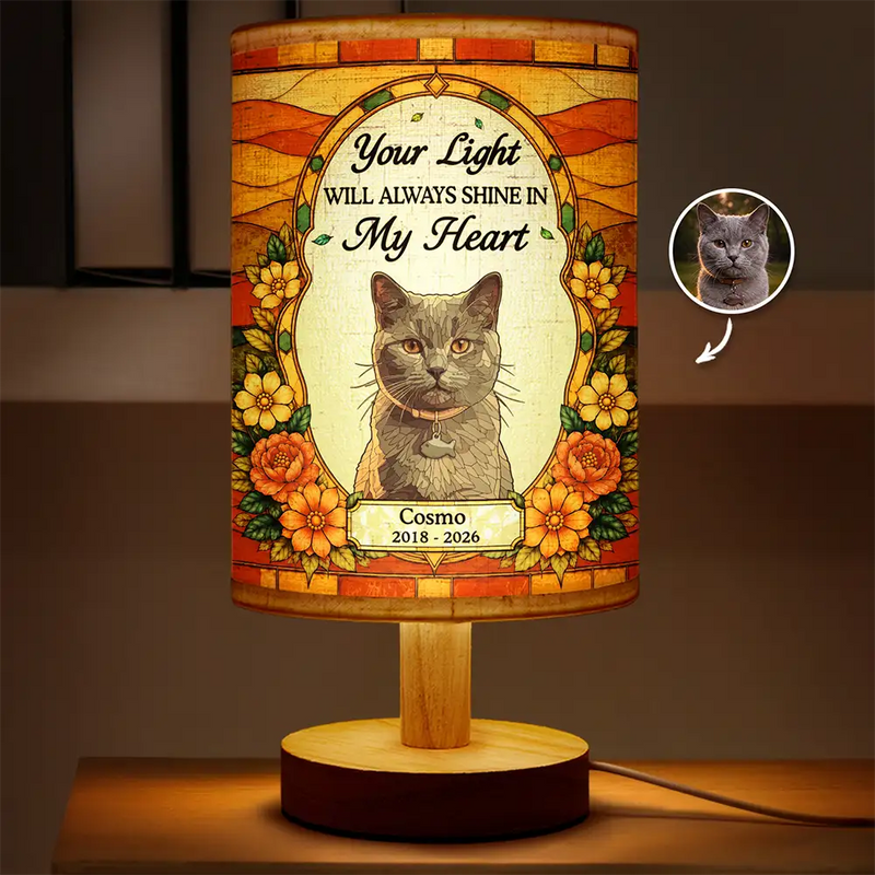 Art Design,Christmas,Pet Memorial,Sympathetic,Pet Lovers,Memorial,Photo - Stained Glass - Custom Photo Stained Glass Memorial Pet Forever In My Heart Always Loved - Personalized Fabric Lamp
