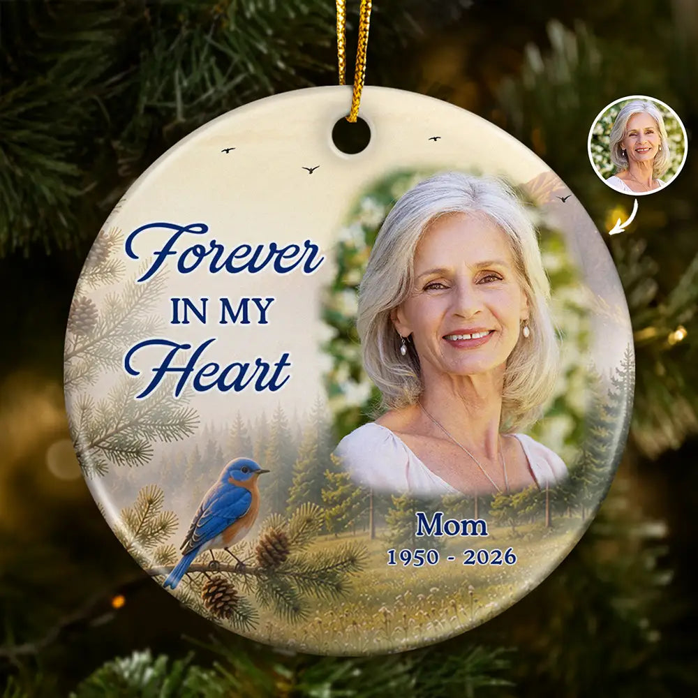 Memorial Loved One,Christmas,Custom Photo,Sympathetic,Family,Memorial,Upload Full Photo - Custom Photo Memorial Sympathy Gifts I'm Always With You - Personalized Circle Ceramic Ornament