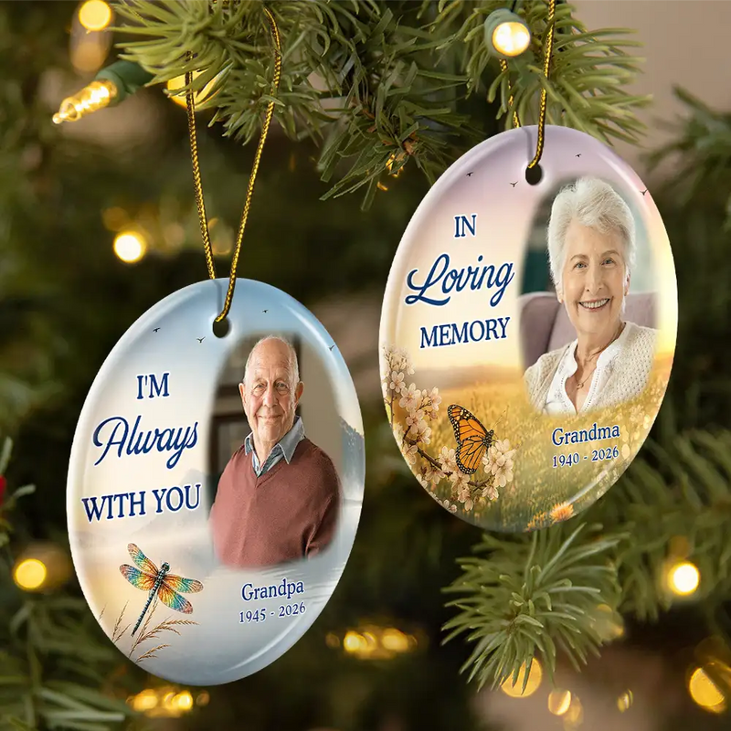 Memorial Loved One,Christmas,Custom Photo,Sympathetic,Family,Memorial,Upload Full Photo - Custom Photo Memorial Sympathy Gifts I'm Always With You - Personalized Circle Ceramic Ornament