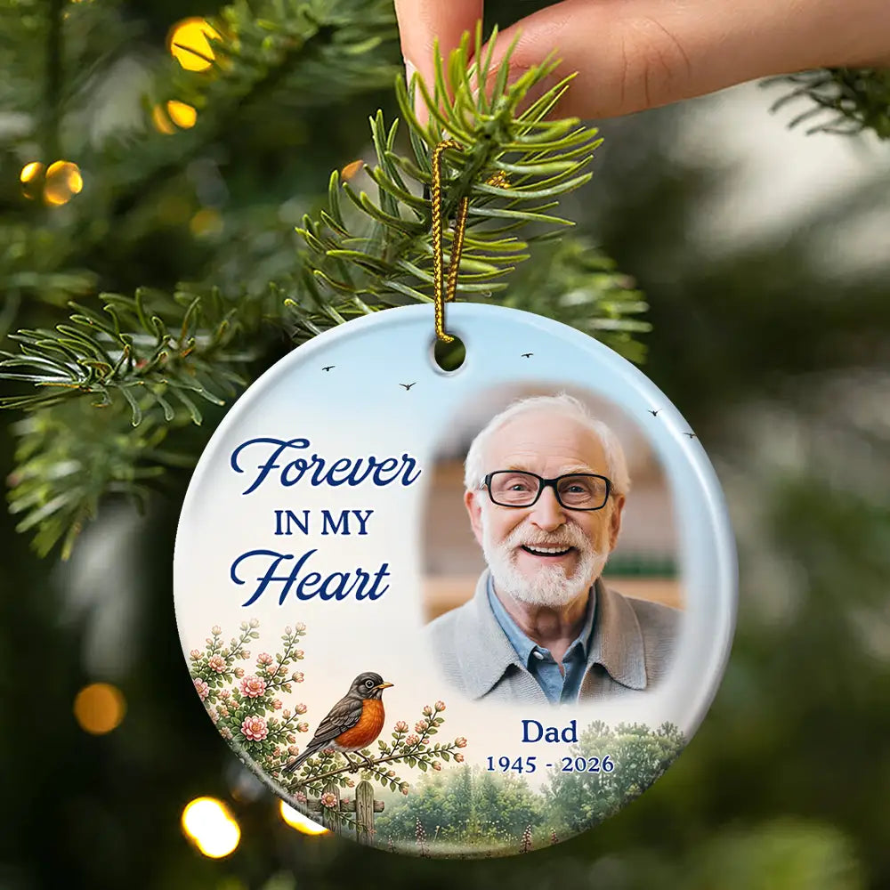 Memorial Loved One,Christmas,Custom Photo,Sympathetic,Family,Memorial,Upload Full Photo - Custom Photo Memorial Sympathy Gifts I'm Always With You - Personalized Circle Ceramic Ornament