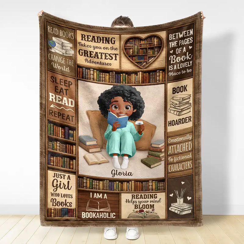 Confident,Christmas,Reading,Gift For Yourself,Gift For Women,Vector - My Reading Blanket I Am A Bookaholic Gift For Book Lovers - Personalized Fleece Blanket, Sherpa Blanket