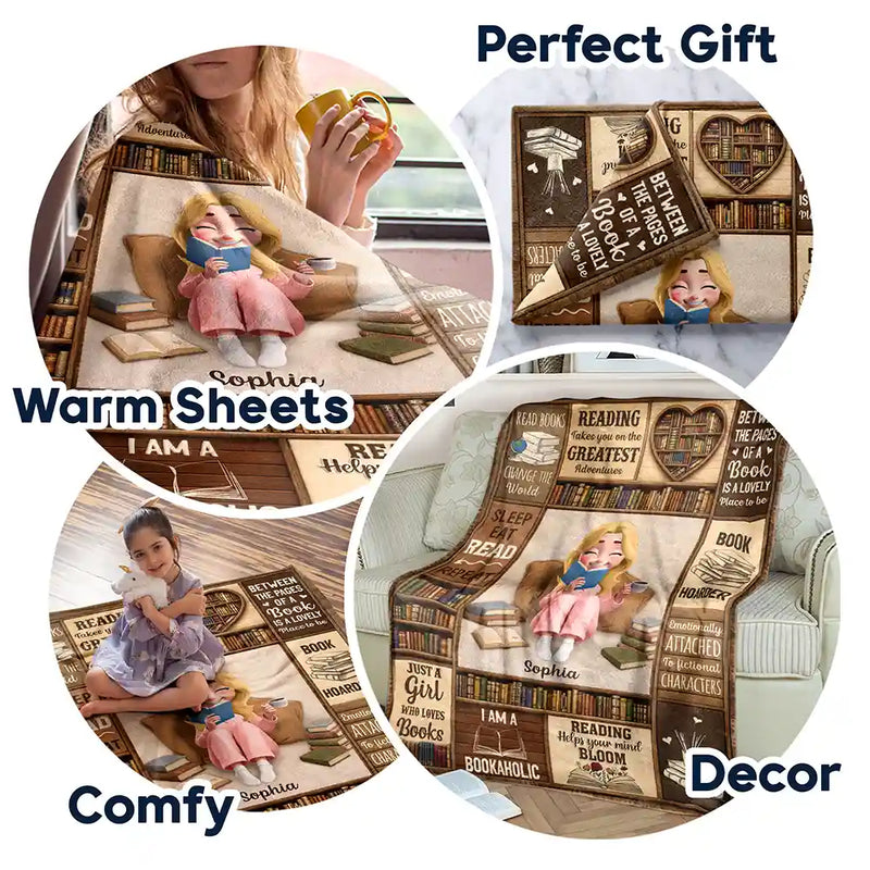 Confident,Christmas,Reading,Gift For Yourself,Gift For Women,Vector - My Reading Blanket I Am A Bookaholic Gift For Book Lovers - Personalized Fleece Blanket, Sherpa Blanket