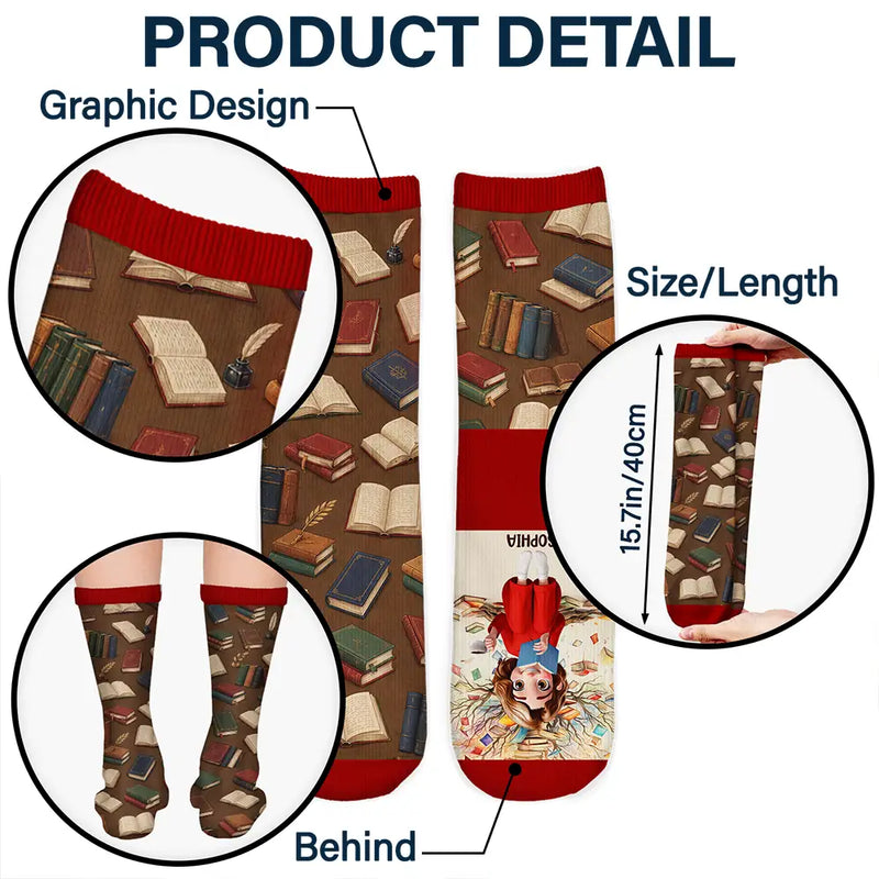 Confident,Christmas,Reading,Gift For Yourself,Gift For Women,Vector - Shhh I'm Reading Gift For Book Lovers - Personalized Socks