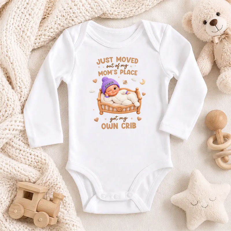 Top Market,New Baby,New Mom,Christmas,Humorous,Gift For Mother,Vector - Just Moved Out My Mom's Place Baby Shower Gifts For New Moms New Dads New Parents - Personalized Baby Onesie