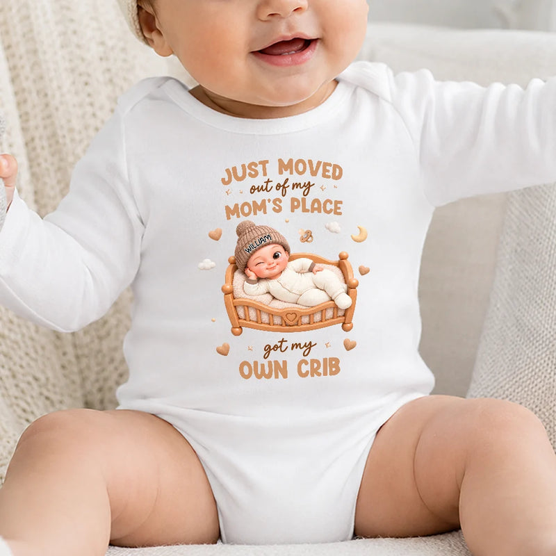 Top Market,New Baby,New Mom,Christmas,Humorous,Gift For Mother,Vector - Just Moved Out My Mom's Place Baby Shower Gifts For New Moms New Dads New Parents - Personalized Baby Onesie