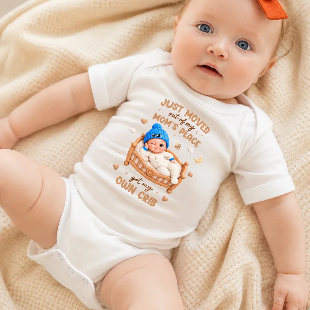 Top Market,New Baby,New Mom,Christmas,Humorous,Gift For Mother,Vector - Just Moved Out My Mom's Place Baby Shower Gifts For New Moms New Dads New Parents - Personalized Baby Onesie