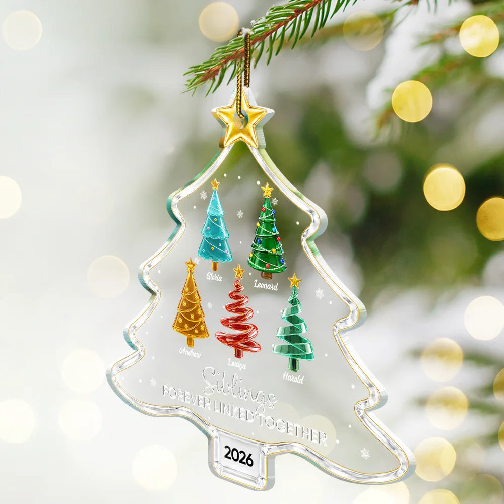 Sentimental,Christmas,Gift For Sibling,Icon - Crystal Effect Pine Trees Brothers & Sisters Forever Linked Together - Personalized Custom Shaped Acrylic Ornament