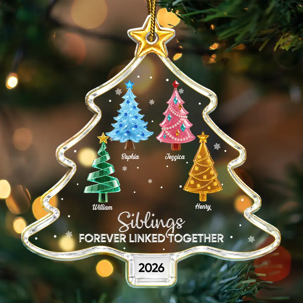 Sentimental,Christmas,Gift For Sibling,Icon - Crystal Effect Pine Trees Brothers & Sisters Forever Linked Together - Personalized Custom Shaped Acrylic Ornament
