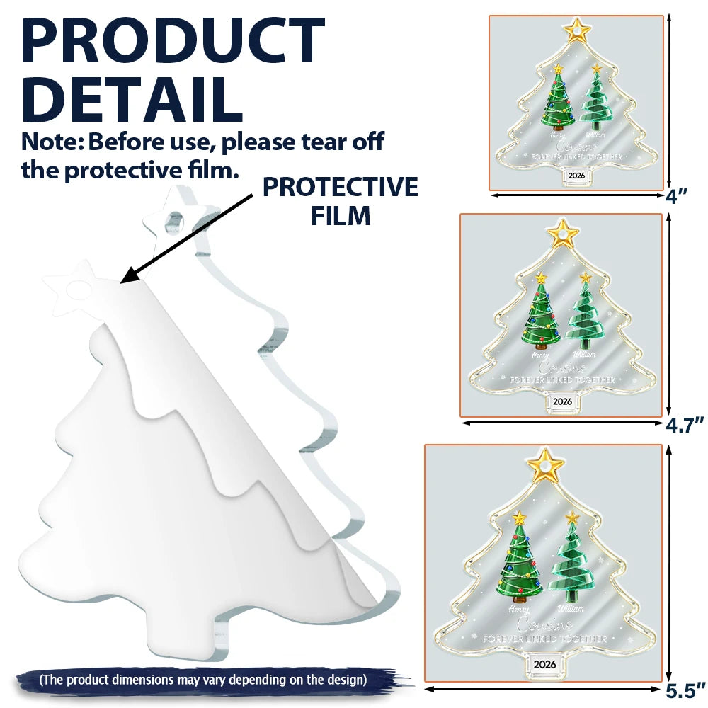 Sentimental,Christmas,Gift For Sibling,Icon - Crystal Effect Pine Trees Brothers & Sisters Forever Linked Together - Personalized Custom Shaped Acrylic Ornament