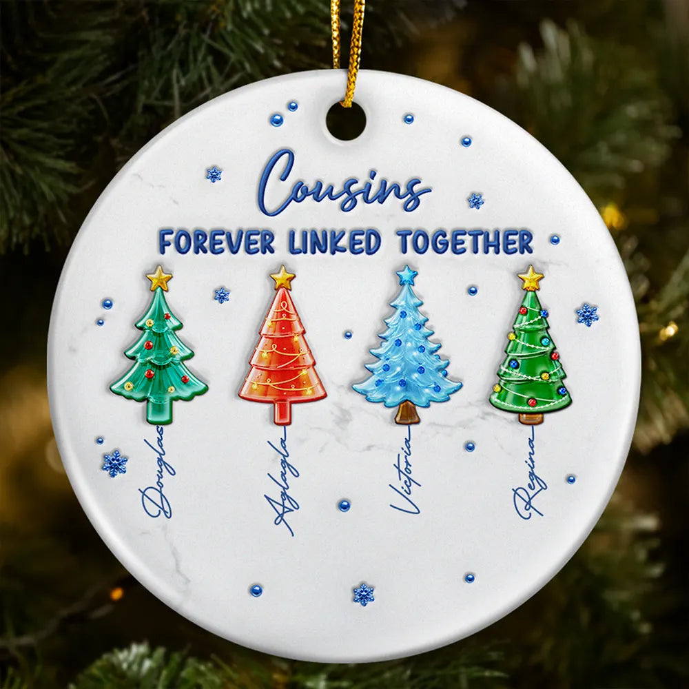 Sentimental,Christmas,Gift For Sibling,Icon - 3D Inflated Effect Pine Trees Brothers & Sisters Forever Linked Together - Personalized Ceramic Ornament