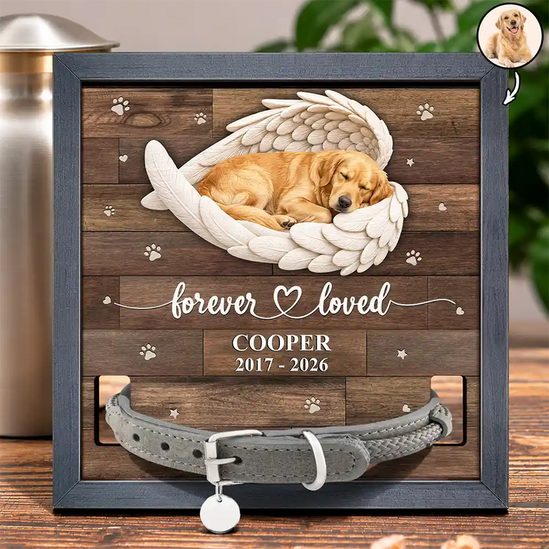 Art Design,Christmas,Pet Memorial,Cozy,Pet Lovers,Memorial,Photo - Sleeping Pet Angle Wing - Custom Photo Sleeping Angel Forever Loved Memorial Dog Cat - Personalized Pet Loss Sign, Collar Frame