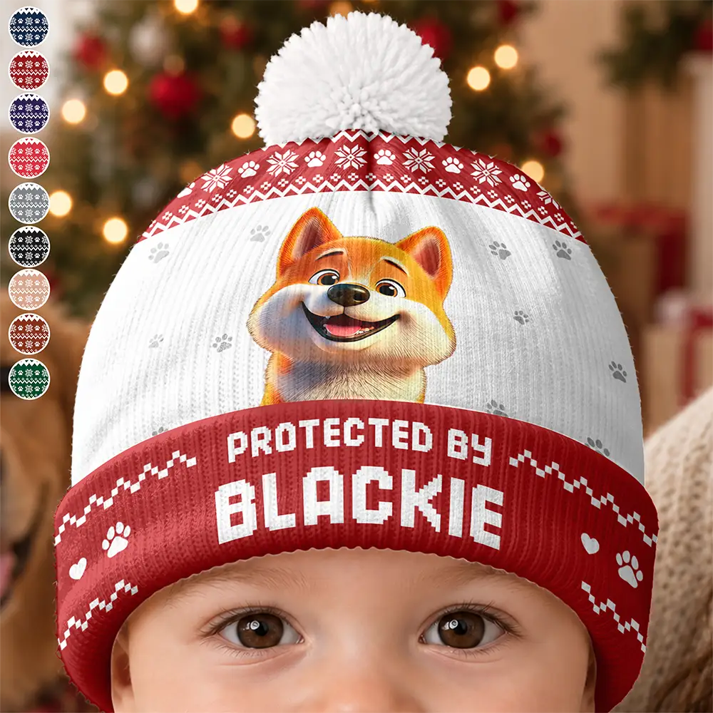 Top Market, Pet Mom, Gifts For Her, New Baby, Playful, Christmas, Gift For Mother, Pet Lovers, Vector - Protected By Pet Gift For New Baby New Mom New Dad - Personalized Bobble Beanie Hat