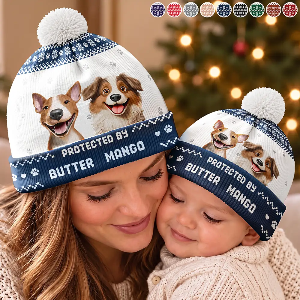 Top Market, Pet Mom, Gifts For Her, New Baby, Playful, Christmas, Gift For Mother, Pet Lovers, Vector - Protected By Pet Gift For New Baby New Mom New Dad - Personalized Bobble Beanie Hat