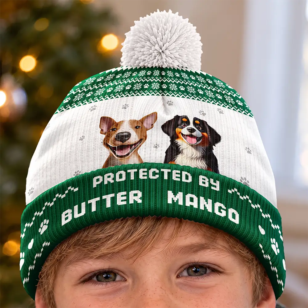 Top Market, Pet Mom, Gifts For Her, New Baby, Playful, Christmas, Gift For Mother, Pet Lovers, Vector - Protected By Pet Gift For New Baby New Mom New Dad - Personalized Bobble Beanie Hat