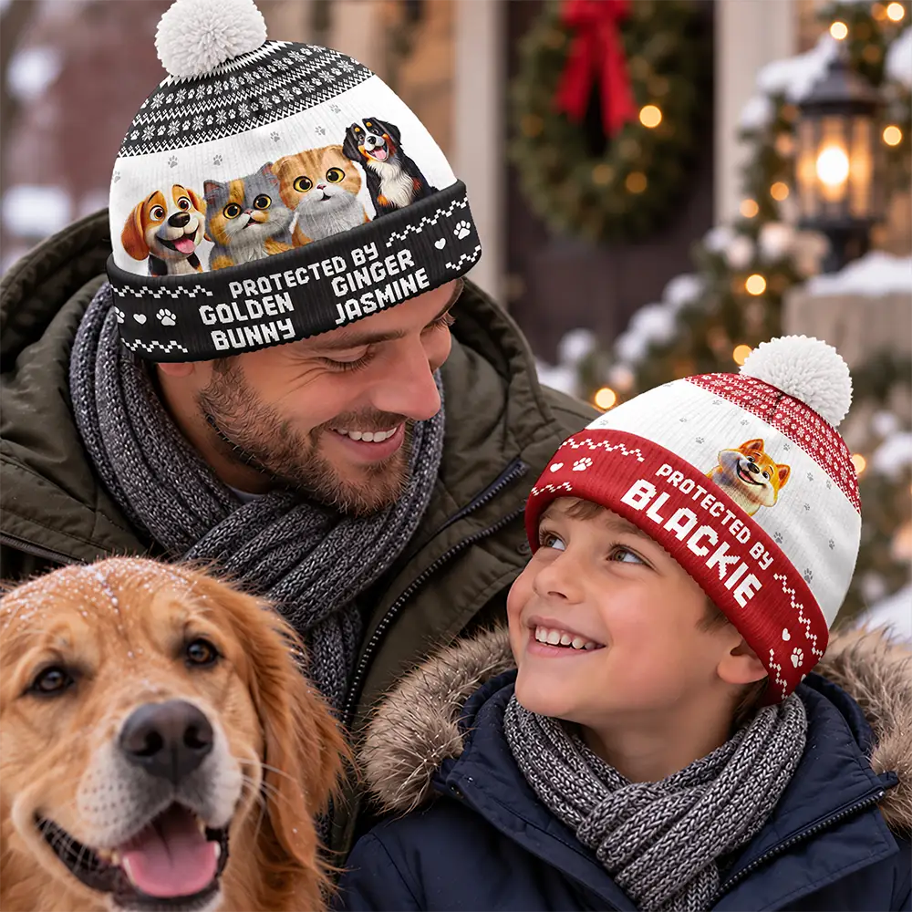 Top Market, Pet Mom, Gifts For Her, New Baby, Playful, Christmas, Gift For Mother, Pet Lovers, Vector - Protected By Pet Gift For New Baby New Mom New Dad - Personalized Bobble Beanie Hat