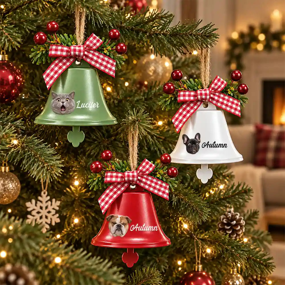 Christmas,Custom Photo,Cut-Face Photo,Indoor Decor,Pet Lovers,Playful - Christmas Gift For Dog Cat Lovers - Personalized Custom Photo Tree Hanging Decoration Bell Ornament
