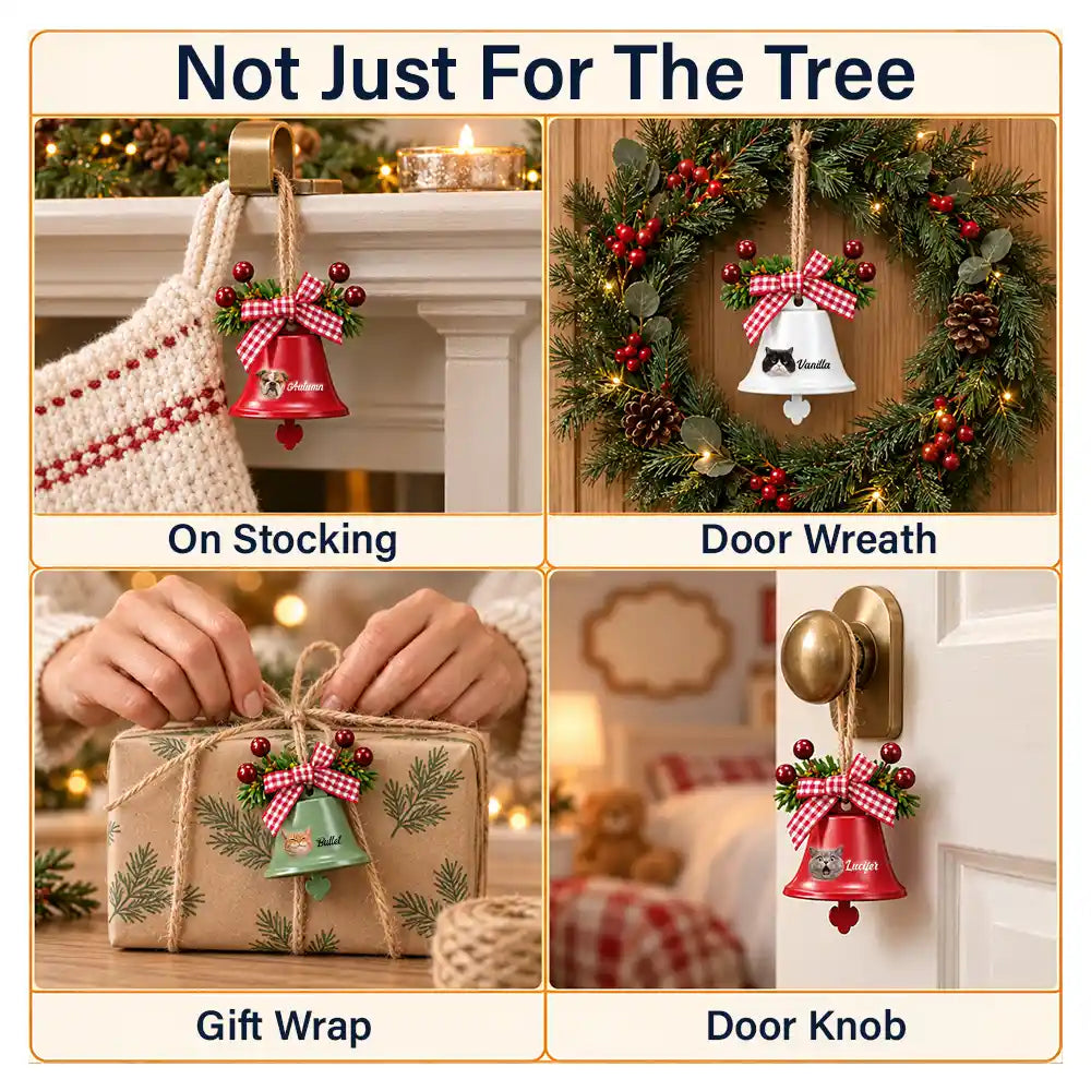 Christmas,Custom Photo,Cut-Face Photo,Indoor Decor,Pet Lovers,Playful - Christmas Gift For Dog Cat Lovers - Personalized Custom Photo Tree Hanging Decoration Bell Ornament