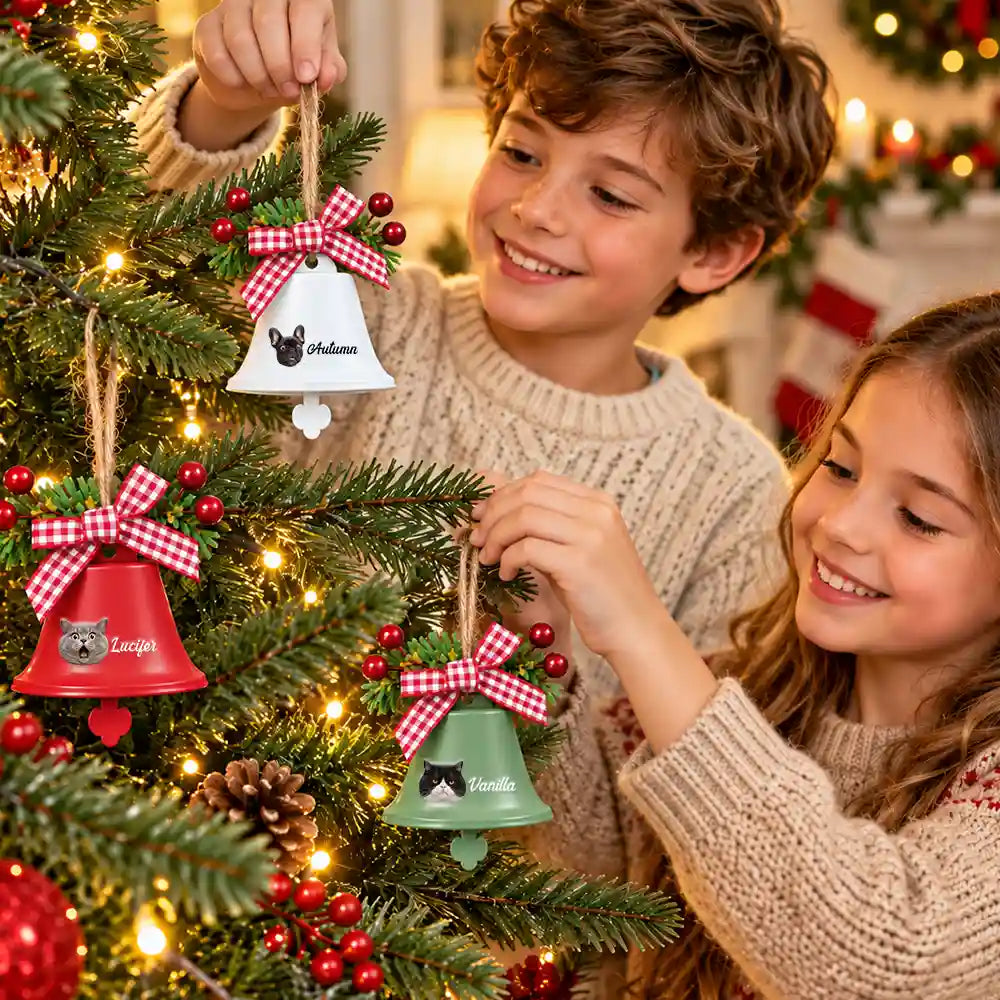 Christmas,Custom Photo,Cut-Face Photo,Indoor Decor,Pet Lovers,Playful - Christmas Gift For Dog Cat Lovers - Personalized Custom Photo Tree Hanging Decoration Bell Ornament