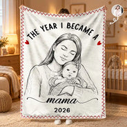 Art Design,Christmas,Custom Photo,First Christmas,Gift For Mother,Gifts For Her,Happy,New Baby,New Mom,Photo - Pencil Sketch - Remove BG - Gift For New Mom - Personalized Custom Photo Pencil Sketch The Year I Became A Mama Fleece Blanket, Sherpa Blanket