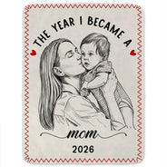 Art Design,Christmas,Custom Photo,First Christmas,Gift For Mother,Gifts For Her,Happy,New Baby,New Mom,Photo - Pencil Sketch - Remove BG - Gift For New Mom - Personalized Custom Photo Pencil Sketch The Year I Became A Mama Fleece Blanket, Sherpa Blanket