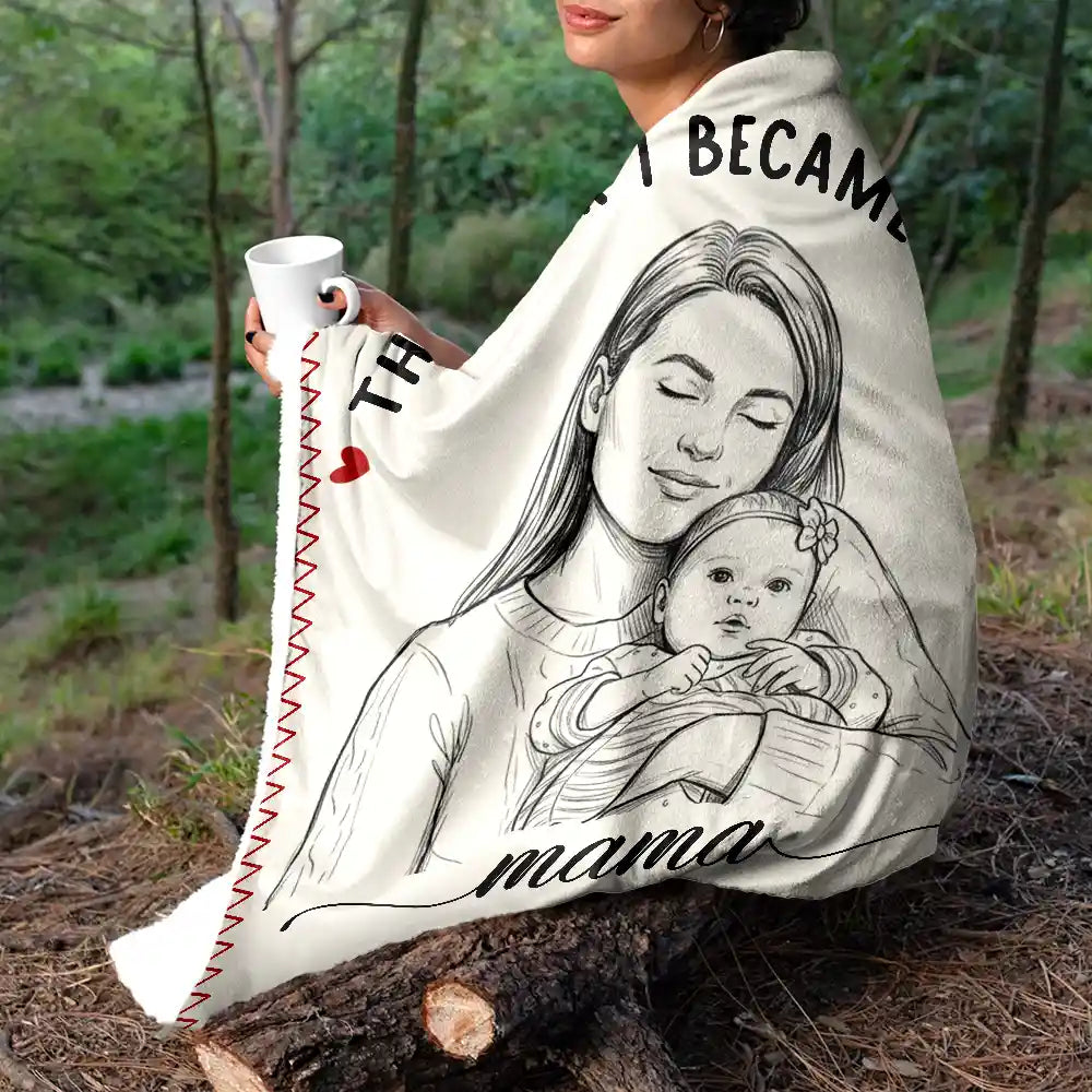 Art Design,Christmas,Custom Photo,First Christmas,Gift For Mother,Gifts For Her,Happy,New Baby,New Mom,Photo - Pencil Sketch - Remove BG - Gift For New Mom - Personalized Custom Photo Pencil Sketch The Year I Became A Mama Fleece Blanket, Sherpa Blanket