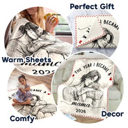 Art Design,Christmas,Custom Photo,First Christmas,Gift For Mother,Gifts For Her,Happy,New Baby,New Mom,Photo - Pencil Sketch - Remove BG - Gift For New Mom - Personalized Custom Photo Pencil Sketch The Year I Became A Mama Fleece Blanket, Sherpa Blanket
