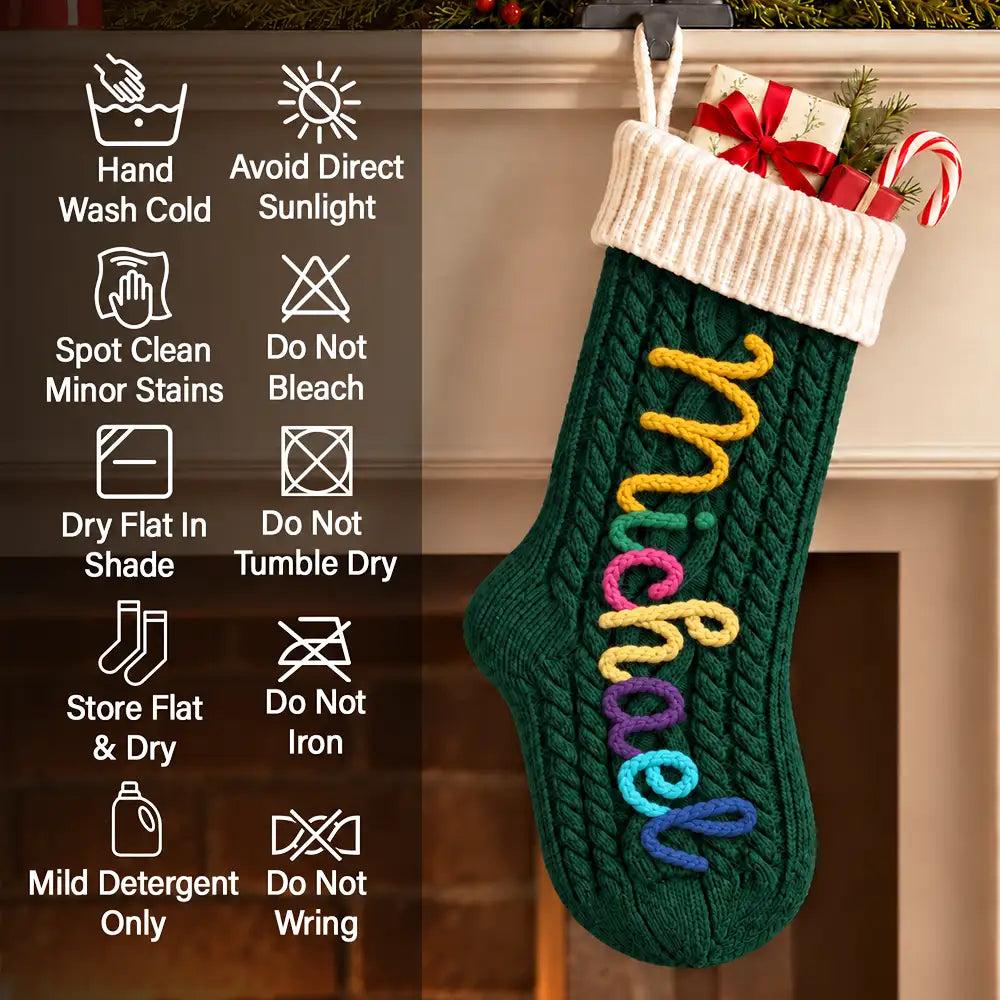 Christmas,Custom Text,Gift For Kids,Indoor Decor,Playful - Christmas Gift For Kids, Grandchildren, Family - Personalized Hand-Crocheted Colorful Yarn Name Knitted Christmas Stocking