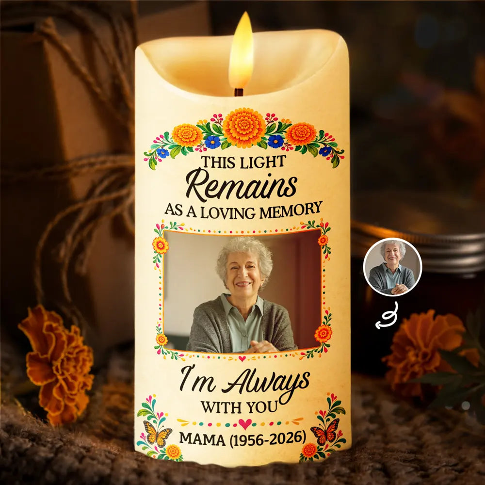 Custom Photo,Family,Sympathetic,Top Market,Upload Full Photo - Day Of The Dead Memorial - Personalized Custom Photo I'm Always With You Flameless LED Candle