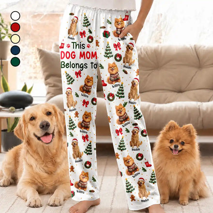 Christmas Gift For Pet Mom - Personalized Custom Photo Pet Name Festive Pattern Pajama Pants