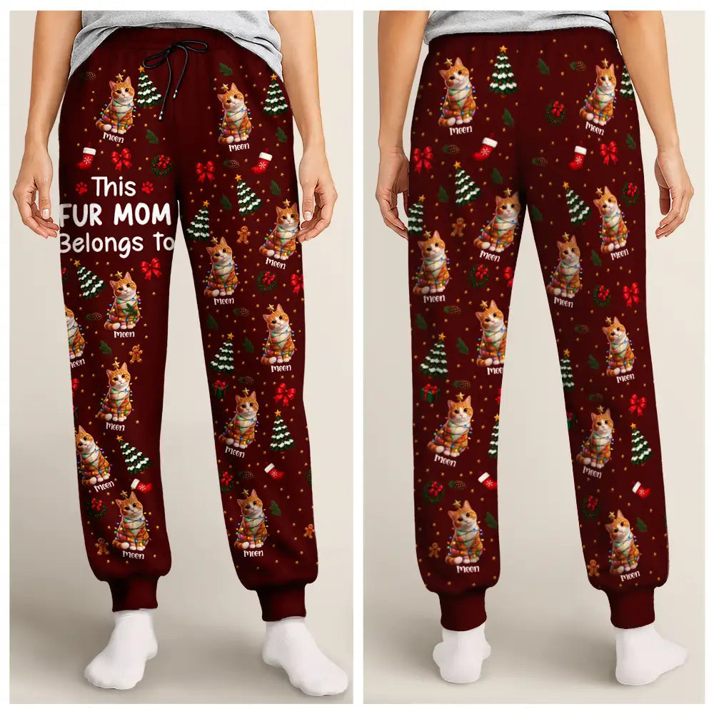 Art Design, Christmas, Custom Photo, Gift For Mother, Gifts For Her, Happy, Pet Lovers, Pet Mom, Photo - Christmas Accessories 3D Cartoon Pet - Christmas Gift For Pet Mom - Personalized Custom Photo Pet Name Festive Pattern Pajama Pants