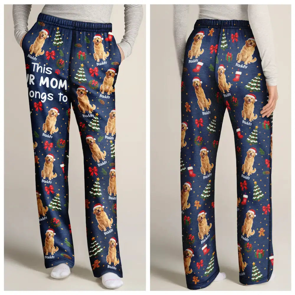 Art Design, Christmas, Custom Photo, Gift For Mother, Gifts For Her, Happy, Pet Lovers, Pet Mom, Photo - Christmas Accessories 3D Cartoon Pet - Christmas Gift For Pet Mom - Personalized Custom Photo Pet Name Festive Pattern Pajama Pants